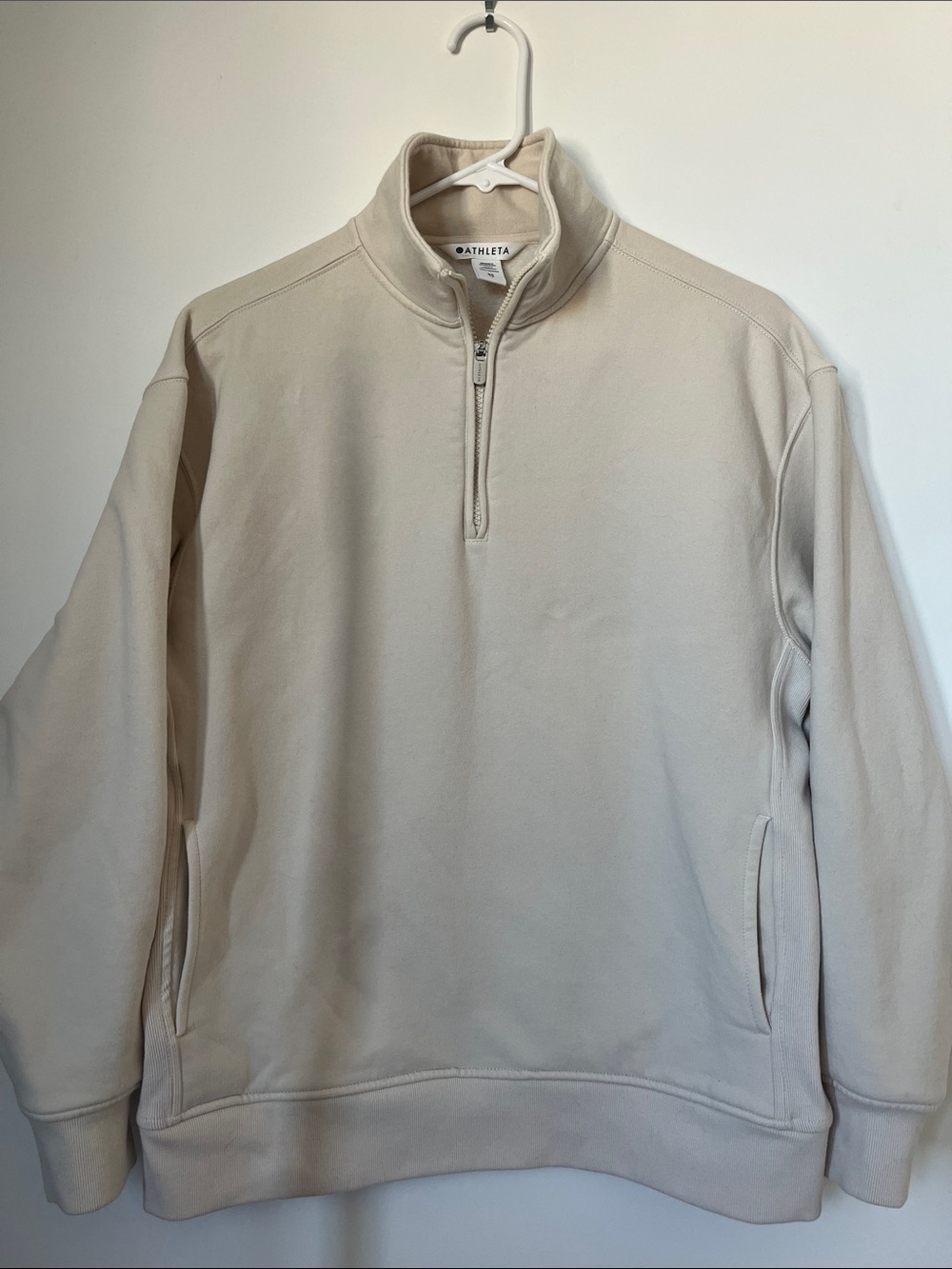 Athleta Women's Quarter-Zip Pullover Sweatshirt in Light Beige